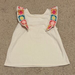 Okie Dokie Cream Top with Colorful Crochet Accents